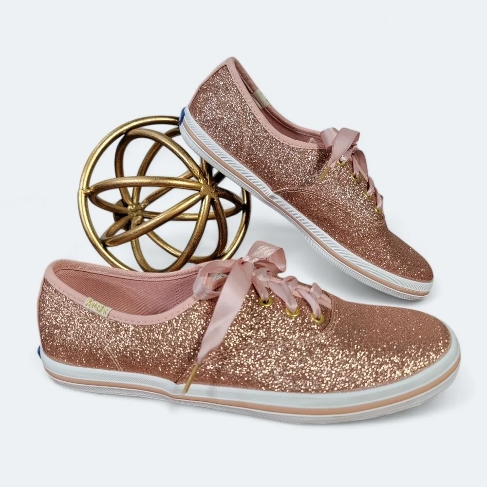 Keds x Kate Spade Champion Glitter Sneakers in Pink / Rose Gold Size 5